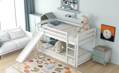 Twin over Twin Bunk Bed with Convertible Slide and Ladder   White
