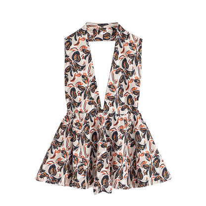 Elegant Strapless Top with Floral Print and Wide-Leg Pants Set
