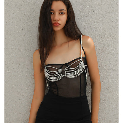 Minimalist party butterfly corset chain women's body chain imitation pearl tassel waist chain shoulder chain jewelry