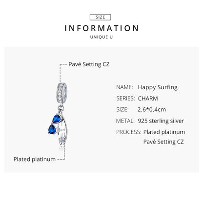 bamoer 2020 Summer Series Surfing with Sunglass Pendant Charm for Bracelet 925 Sterling Silver DIY Jewelry Accessories BSC263