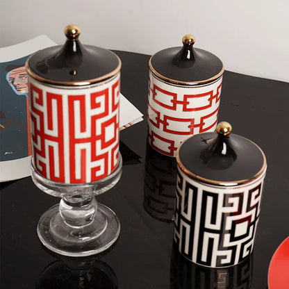 Gold Plated Stripe Ceramic Storage Jar Home Scented Candle Bottle Wedding Candy Gift Jar Cosmetic Jewelry Storage Bottle Decor