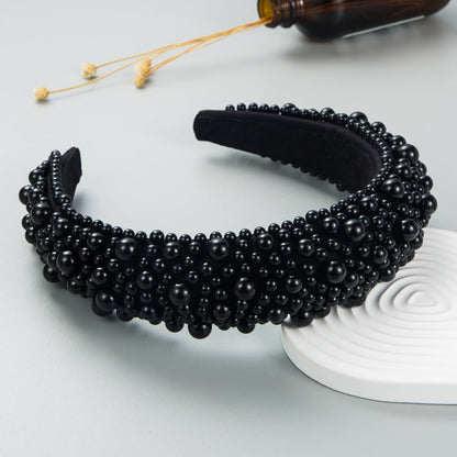 Hair Hoop Baroque Sponge Pearl Hair Accessories Women's Handmade Beaded Multicolor European and American Broad-brimmed Headband