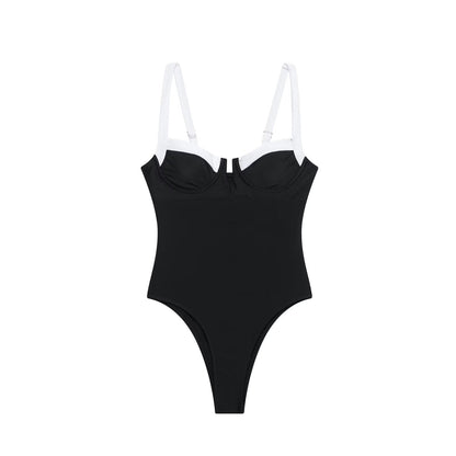 High fork V-neck vacation hot girl one-piece swimsuit female