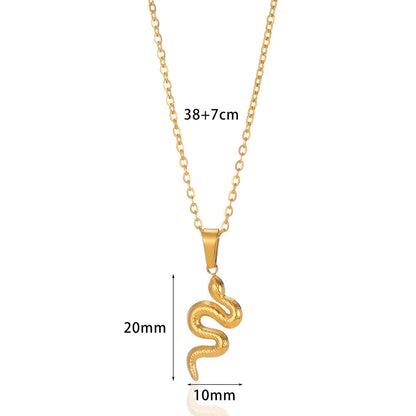 Spirit Snake Pendant Retro Style Personalized Necklace Women's Stainless Steel Gold Plated