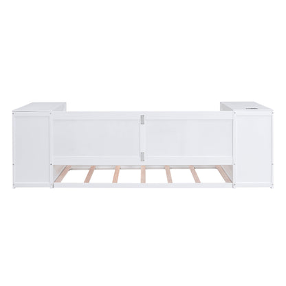 Twin Size Daybed with Storage Arms  Trundle and Charging Station White