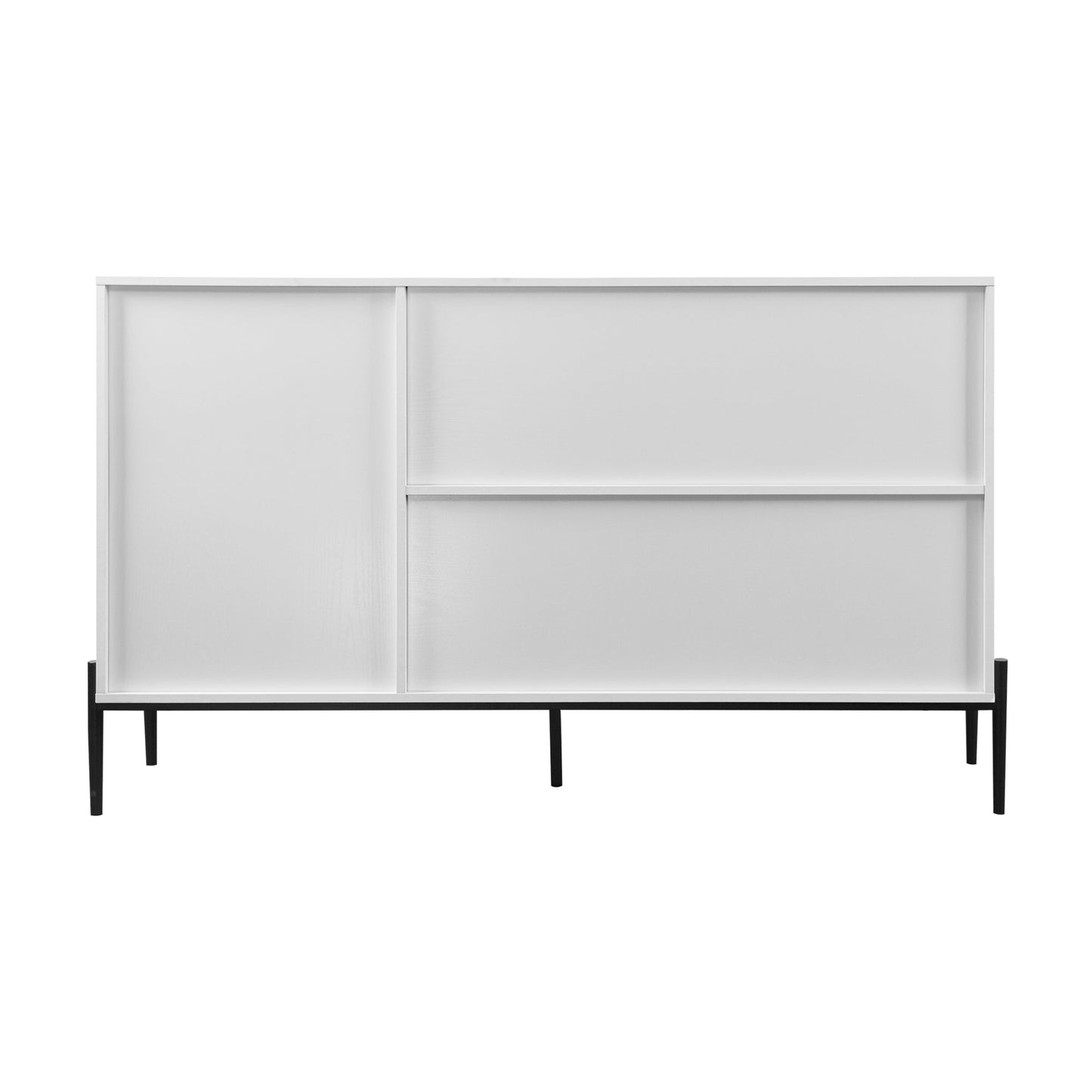 Modern characteristic storage cabinet side panel with glass sliding door and 3 drawers, dining table cabinet in white color
