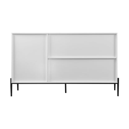 Modern characteristic storage cabinet side panel with glass sliding door and 3 drawers, dining table cabinet in white color