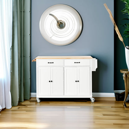 Kitchen Island Cart with Solid Wood Top and Locking Wheels 54.3 Inch Width  (White)