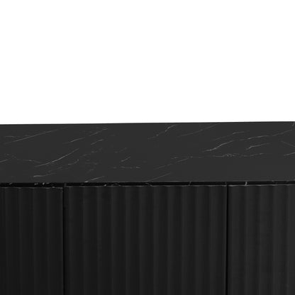 LED Carved Line 3 Door Storage Cabinet,Sideboard Buffet Cabinet With Adjustable Shelf,Large Storage Accent Cabinet