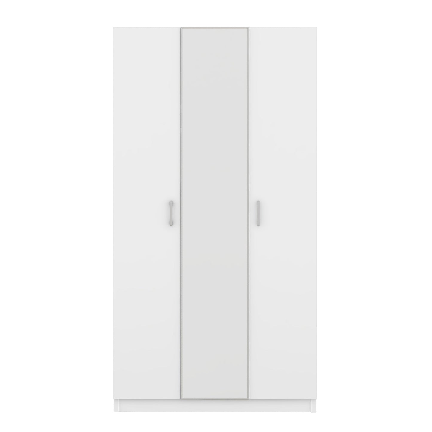 3 Door Wardrobe with Mirror, Armoire with Hanging Rod and 3 Fixed Shelves,White