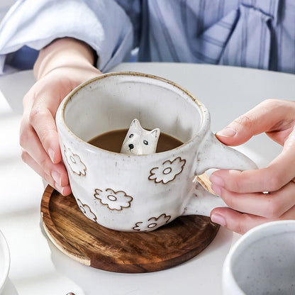 3D ceramic coffee cup with animal creativity and cute ceramic mug inside