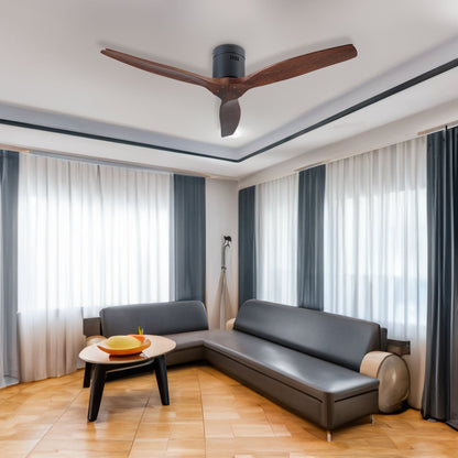 52" YUHAO Farmhouse Rustic Ceiling Fan without Light - Matte Black with Solid Wood Blade
