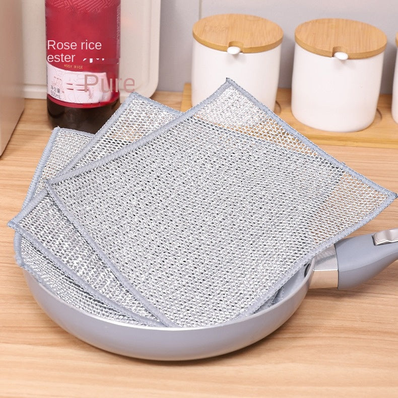 Steel Wire Dishcloth for Home Use, Non-Greasy Steel Wool Scrubbing Cloth, Kitchen Cleaning Cloth, Easy to Clean Silver Wire Rag