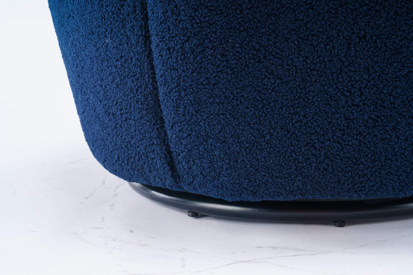 Teddy Fabric Swivel Accent Armchair Barrel Chair With Black Powder Coating Metal Ring Dark Blue