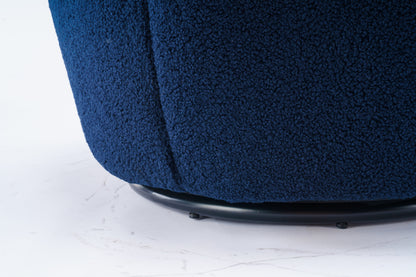 Teddy Fabric Swivel Accent Armchair Barrel Chair With Black Powder Coating Metal Ring Dark Blue