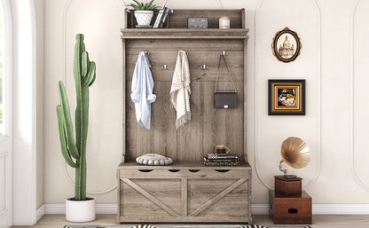 Hall tree with storage desk, entrance desk with drawers and 5 hooks, display rack,Oak