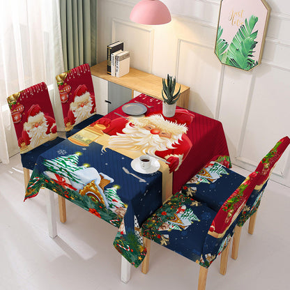 Christmas new polyester waterproof tablecloth one-piece printed chair cover festive decoration cartoon Santa Claus