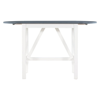 TOPMAX 3-Piece Wood Counter Height Drop Leaf Dining Table Set with 2 Upholstered Dining Chairs for Small Place White+Gray
