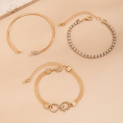 Retro heart-shaped full diamond chain 8-shaped bracelet, simple geometric rhinestone micro inlaid versatile bracelet for women