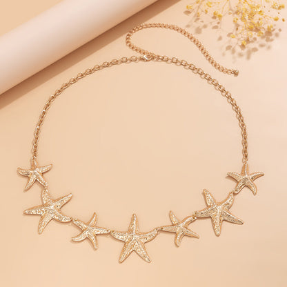 Ocean vacation style starfish waist chain body sexy beach imitation pearl flower body chain