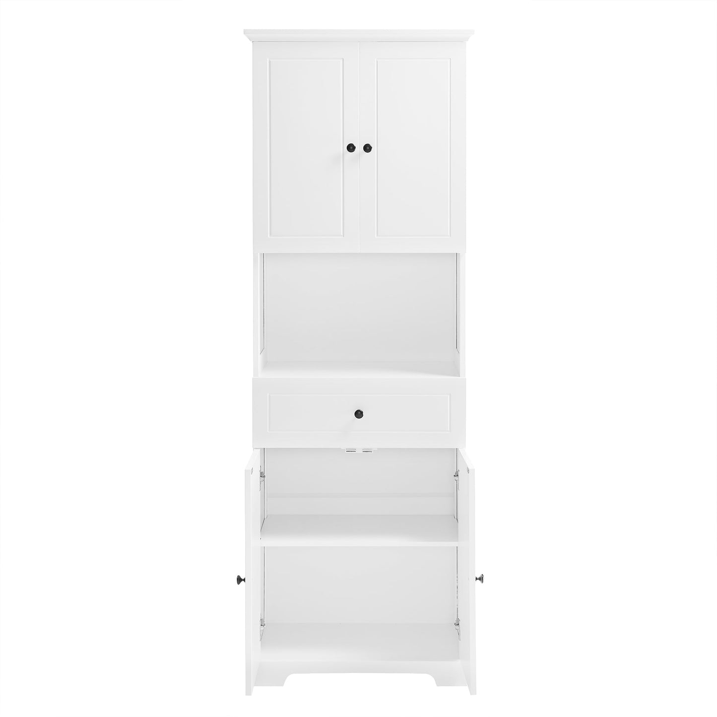 Tall Bathroom Cabinet with Four Doors, Large Storage Space Open Shelve, Upper Storage Cabinet, Whit