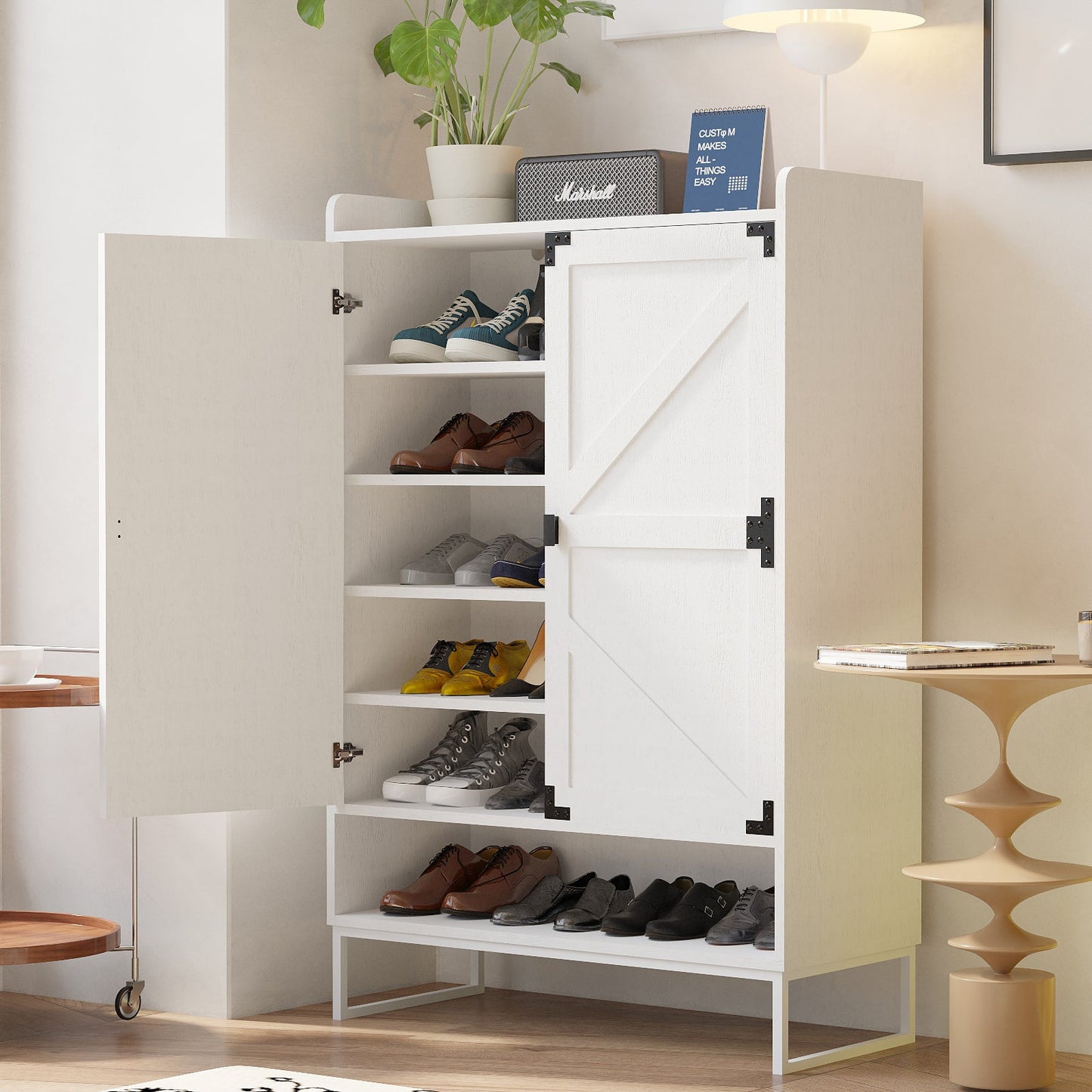 Shoe Cabinet with Doors, 6-Tier Shoe Storage Cabinet with Adjustable Shelves, Wooden Shoes Rack Shoe Storage Organizer