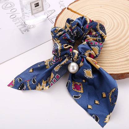 New Pearl Pendant Large Intestine Ring Hair Loop Women's Bundle Hair Knot Big Bow Knot Hair Rope