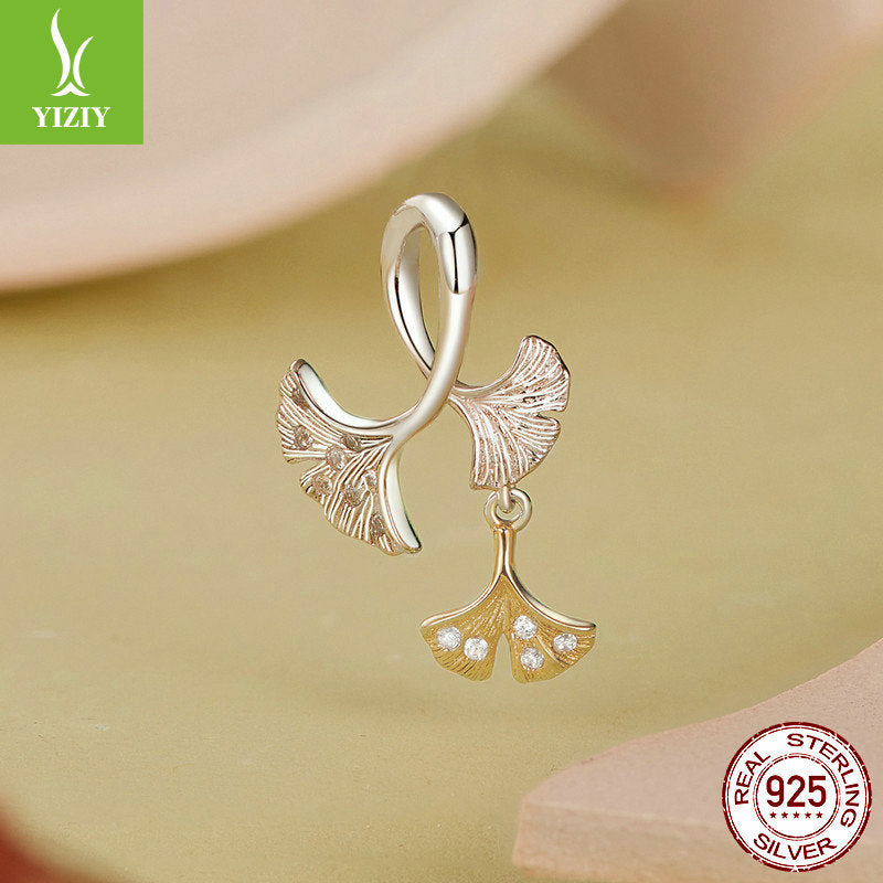 Silver Charm Original Autumn Forest Ginkgo Leaf DIY Pendant Accessories Color coded Electroplated Leaves s925 Pure Silver Beads
