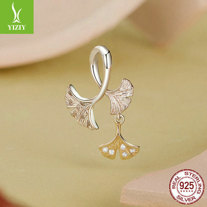 Silver Charm Original Autumn Forest Ginkgo Leaf DIY Pendant Accessories Color coded Electroplated Leaves s925 Pure Silver Beads