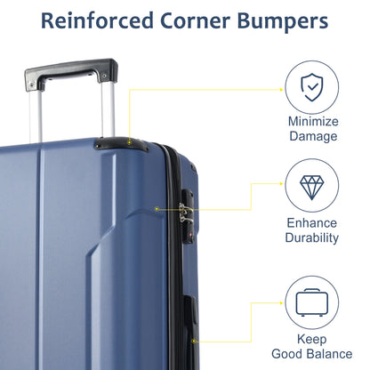 Hardshell Luggage Spinner Suitcase with TSA Lock Lightweight Expandable 24'' (Single Luggage) Blue + ABS + 24 Inch