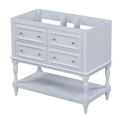 36" Bathroom Vanity Cabinet without Sink Standing Vanity Set with 4 Drawers& Soft Closing Doors Blue (NOT INCLUDE BASIN SINK)