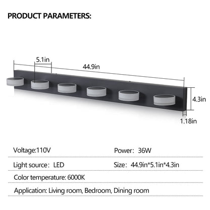 LED Modern Black 6-Light Vanity Lights Fixtures Over Mirror Bath Wall Lighting