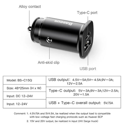 Baseus 30W Dual USB C PD Quick Charge QC 4.0 Car Charger For Mobile Phone Charger Fast USB PD Type C AFC SCP Car Phone Charger