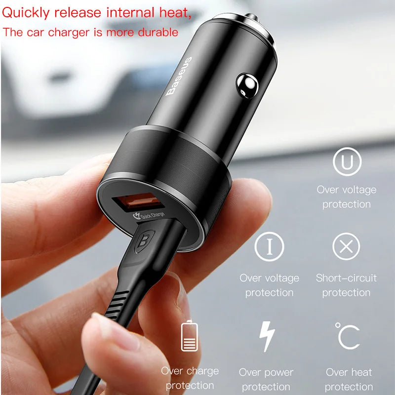 Baseus 36W Dual USB Quick Charge QC 3.0 Car Charger For iPhone USB Type-C PD Fast Charger Mobile Phone Quick Charger Car-Charger
