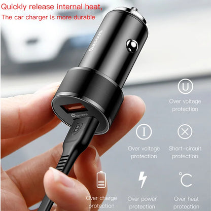 Baseus 36W Dual USB Quick Charge QC 3.0 Car Charger For iPhone USB Type-C PD Fast Charger Mobile Phone Quick Charger Car-Charger