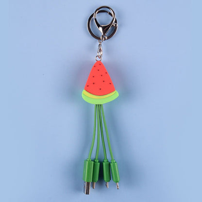 Summer cartoon charging cable refreshing fruit watermelon smiling face keychain data cable creative mobile fast charging cable