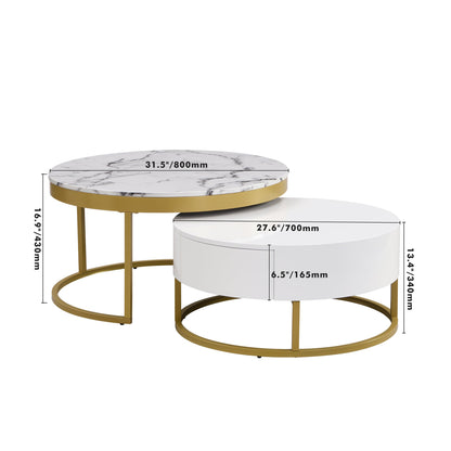 Modern Round Nesting Coffee Table with Drawers in White