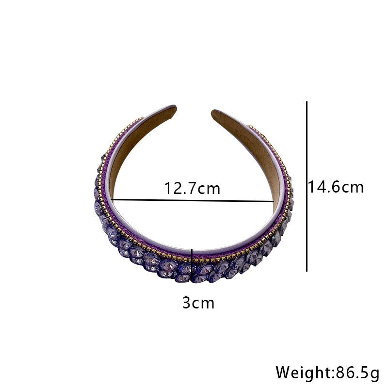 Double row geometric circular purple rhinestone women's fashionable hair compression headband