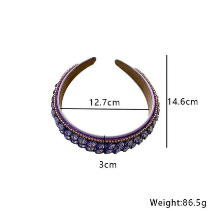 Double row geometric circular purple rhinestone women's fashionable hair compression headband