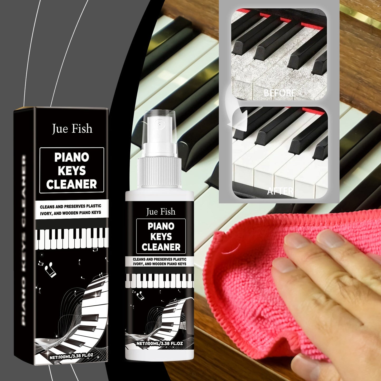 Piano Key Cleaner Cleans Key Stains Gently And Protects Multi-Function Keyboard Cleaner Spray