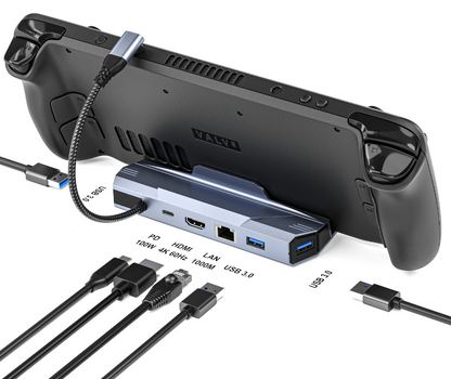 Steam Deck Dock 6 in 1 Steam Deck Rog Ally Docking Station Stand Accessories 3*USB 3.0 HDMI 4K@60Hz Gigabit Ethernet PD 100W Hub