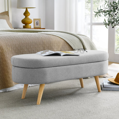 Ottoman Oval Storage Bench Rubber Wood Legs Grey(43.5"x16"x16")