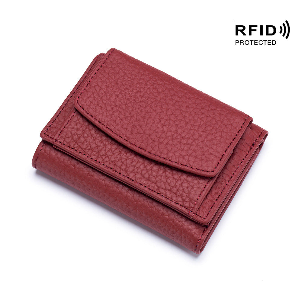 Small wallet women's genuine leather Japanese style fabric RFID coin bag wallet mini wallet short
