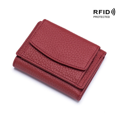 Small wallet women's genuine leather Japanese style fabric RFID coin bag wallet mini wallet short