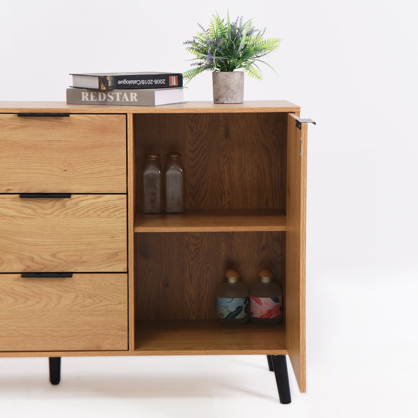 Side panel buffet cabinet with storage room, 47.2 "natural wood color kitchen cabinet with 3 drawers and 2 doors