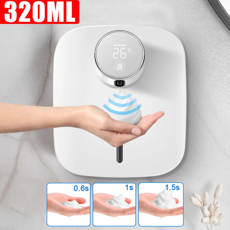 Wall-mounted Automatic Soap Dispenser Multifunctional Infrared Sensor LED Digital Display Touchless Foam USB Rechargeable