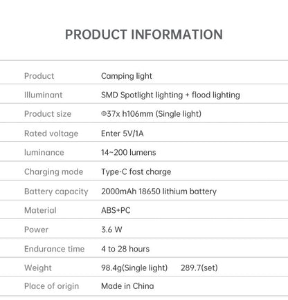 Outdoor Camping Light Portable Night Light Portable Flashlight Tripod Stand Lighting Lighthouse Marquee Tent Atmosphere Light
