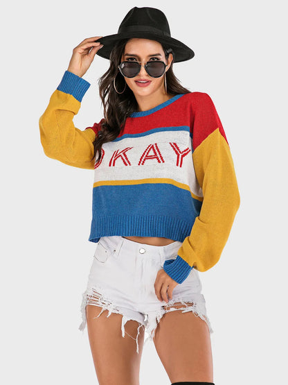 Contrast Dropped Shoulder Long Sleeve Sweater