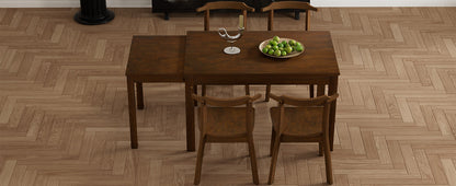 TOPMAX 65 "5-piece set with wheels and expandable dining table set 17.7" pull-out side table and small dining chair Brown