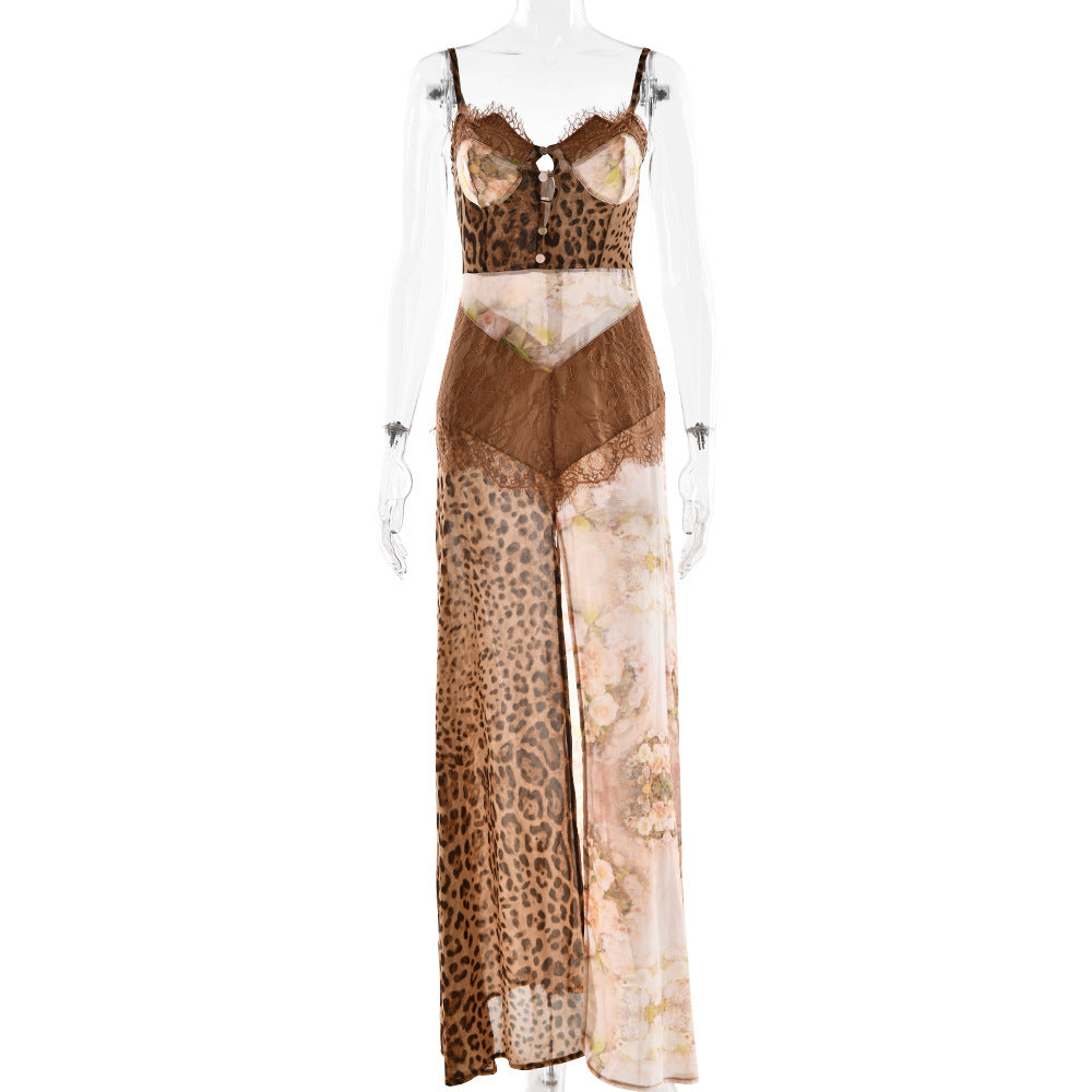 Sexy Women's Strapless Long Dress with Forked Hemline Style Spaghetti Strap Chiffon Dress